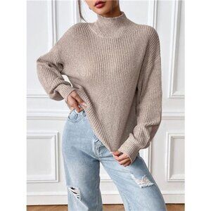Cozy Knit Turtleneck Dropped Shoulder Sweater